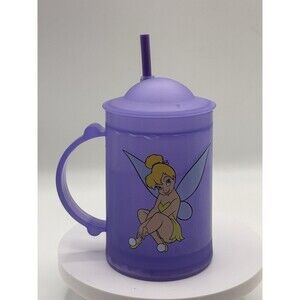 Vintage Disney World Tinkerbell Purple Freeze Cold Strawed Cup With Lid 8oz